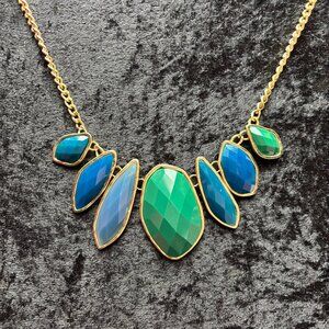 Used Gold Tone Acrylic Stone Statement Necklace